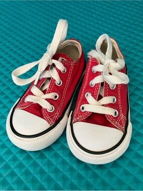 CONVERSE Chuck Taylor All Star Baby Low Top Red Canvas Shoes | 5